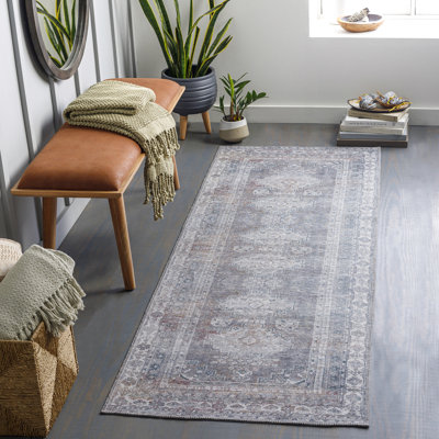 Agalia Machine Washable Oriental Charcoal/Gray Area Rug