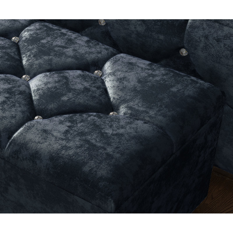 Alax 102cm Wide Rectangle Geometric Standard Ottoman with Storage, Denim