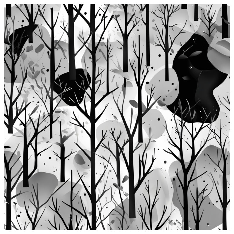 Tapis de bain noir blanc forêt, 24 po L x 17 po L