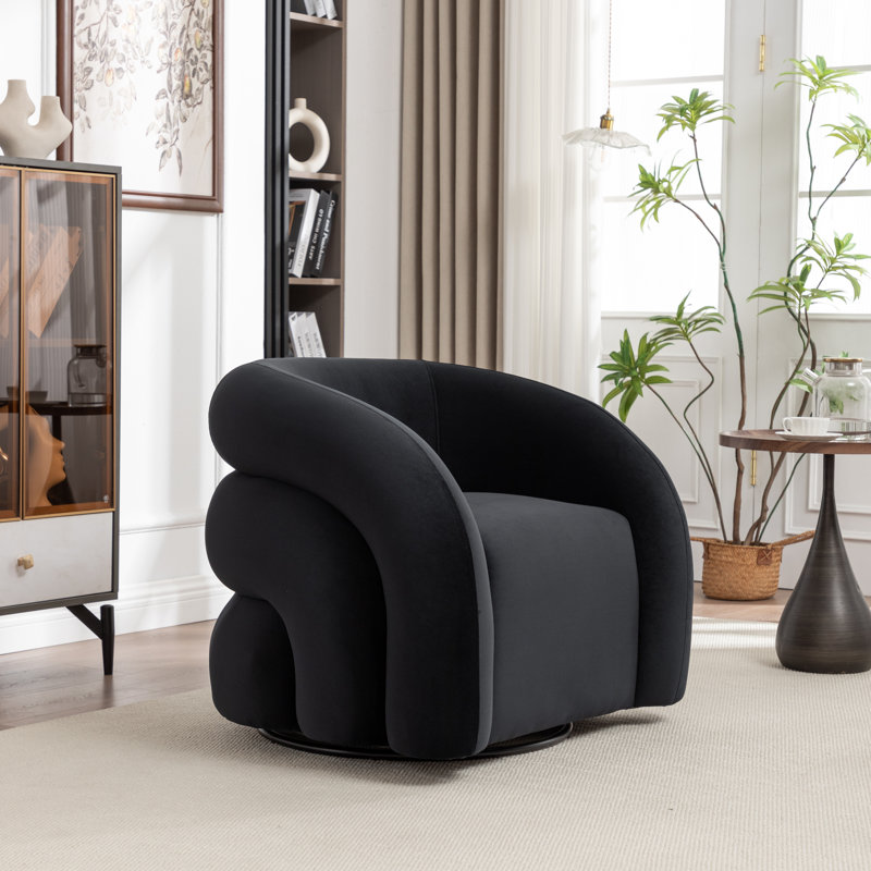 Fauteuil demi-tonneau rembourré et pivotant, Noir