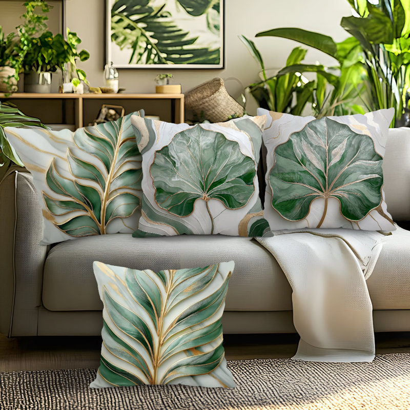 4 Pcs Tropical Leaves Pattern Decorative Pillow Covers