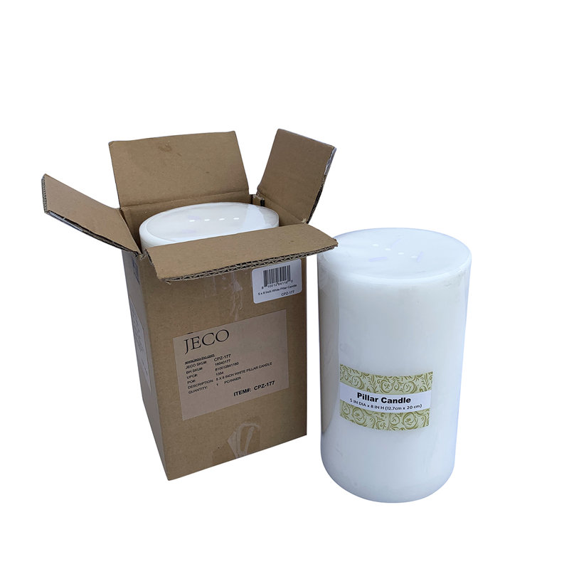 Pillar Candle, White, 1, 8" H x 5" W x 5" D