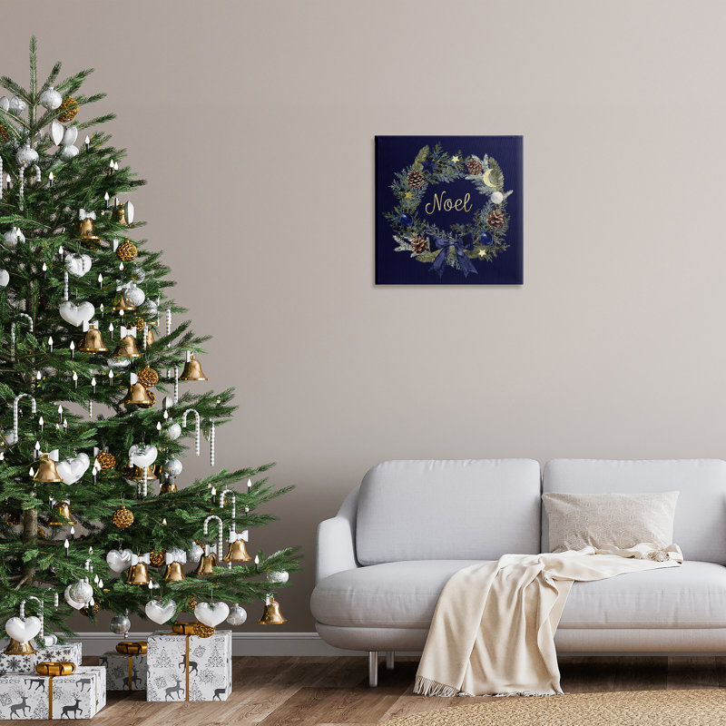 Art mural en toile «Noel Holiday Wreath» par Victoria Barnes, H 24 po x l 24 po