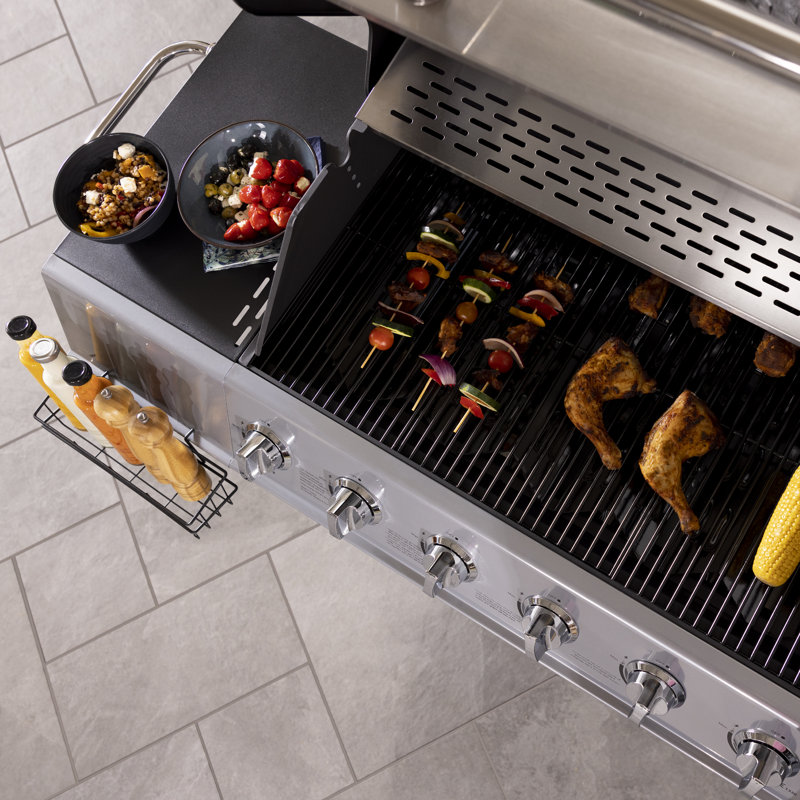 Carden Symple Stuff 6 - Burner Countertop Liquid Propane Gas Grill with Side Burner and Cabinet