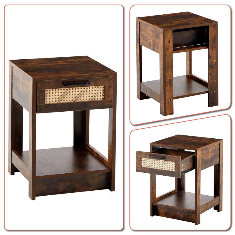 Table de chevet en bois manufacturé Vinco, Brun rustique