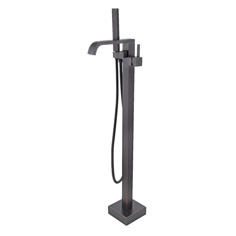 Robinet de baignoire autoportant à poignée simple avec douche à main, Bronze frotté à l'huile