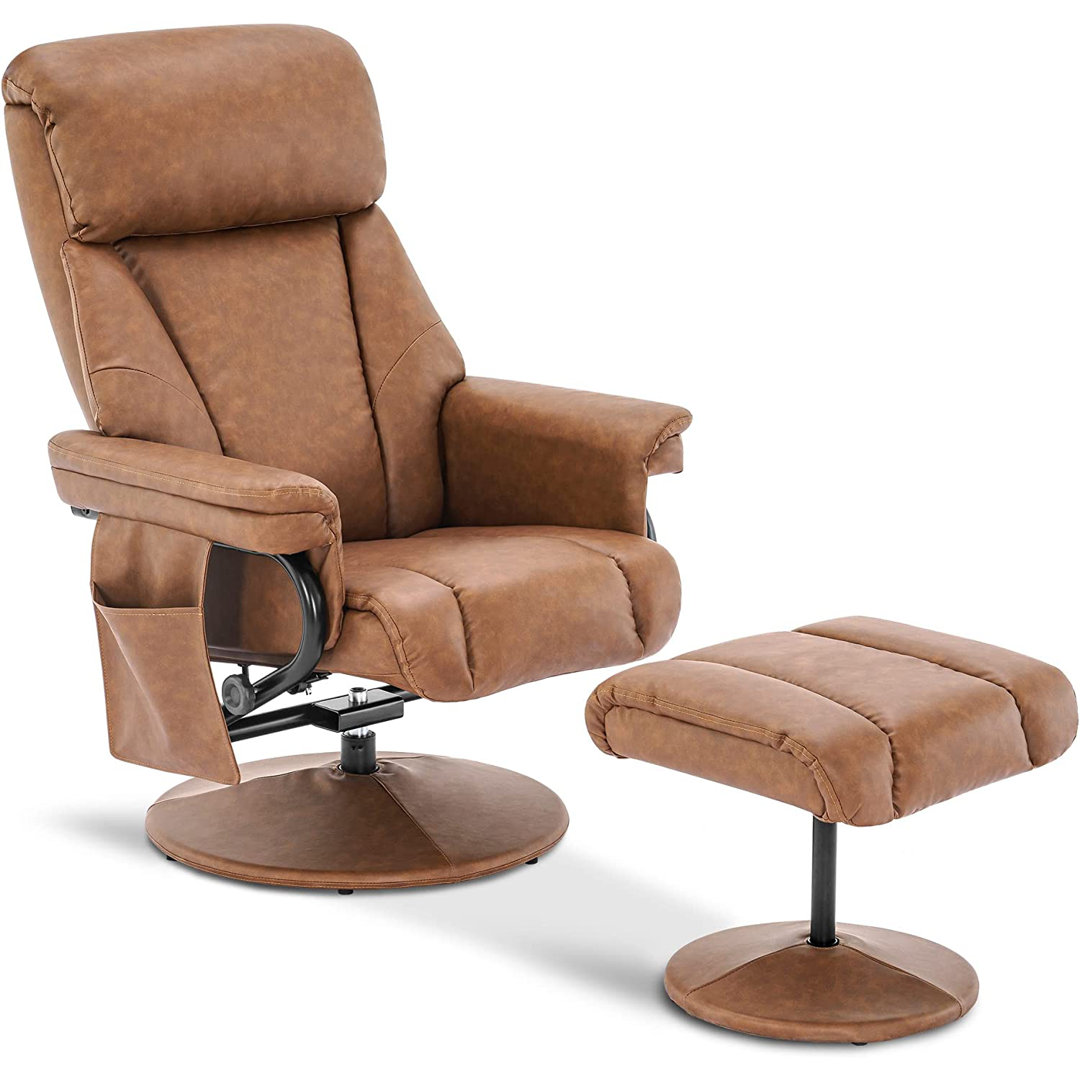 Sealey Swivel Recliner with Ottoman, Reclining Chair with Massage, Faux Leather Lounge Chairs Trule Leg 