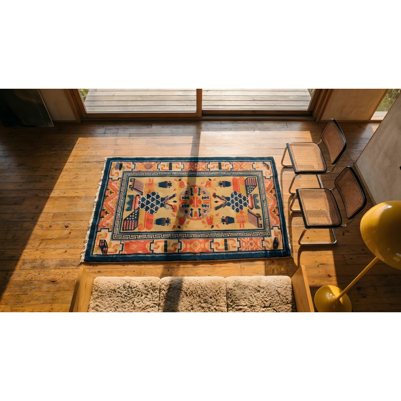 Antique Peking Chinese Yellow 1930s Rug