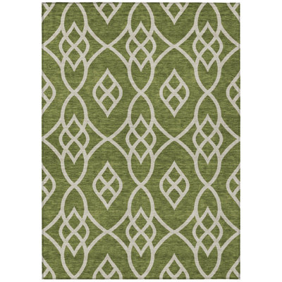 Tapis extérieur lavable vert olive et ivoire 5 pi x 8 pi