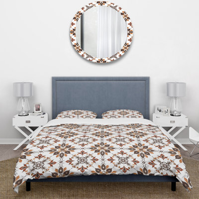 Brown White Mosaic Bliss III - Traditional Duvet Cover Set
