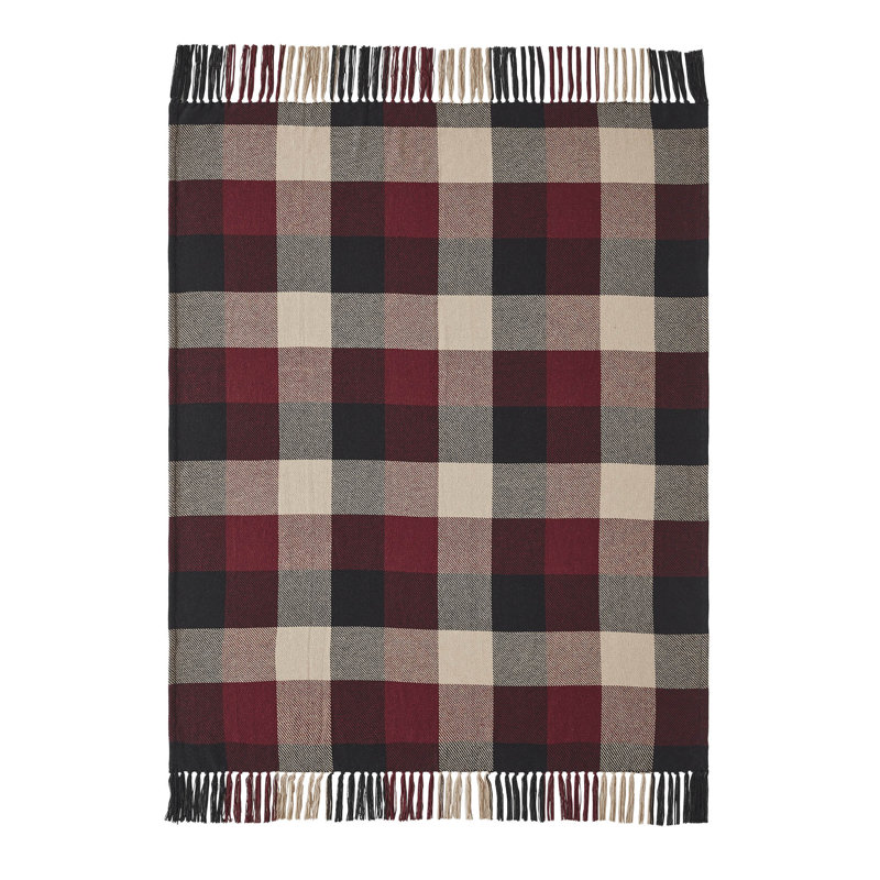 Heritage Farms Burgundy and Oatmeal Cotton Check Throw Blanket