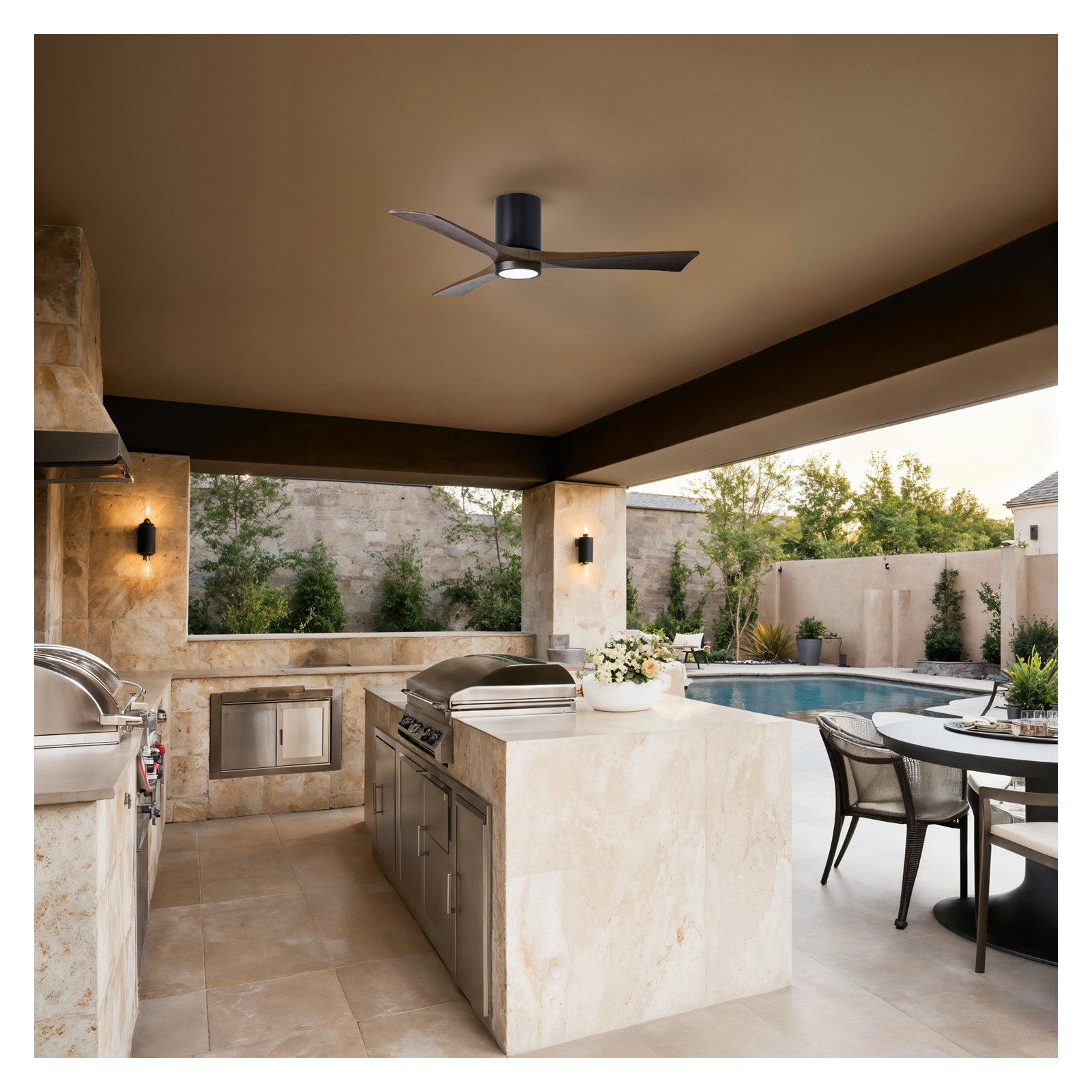 Olivier 3 Blade Ceiling Fan with LED Light Kit, Matte Black, Walnut, 52"