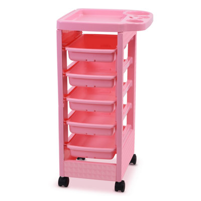 Pink Salon Trolley Cart with 5 Drawers/Hair Dryer Holder/Tint Bowl Slot for Barbershops & Home