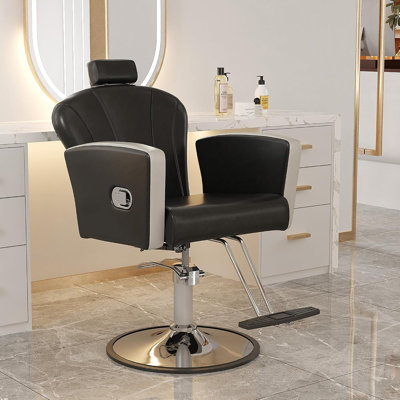 Fauteuil de salon pour coiffeur, fauteuil de coiffeur pour salon de coiffure avec pompe hydraulique professionnelle - noir / argent