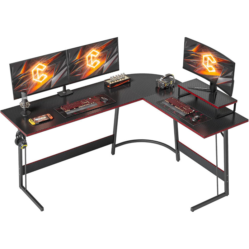 Bureau d'écriture en L Shela, Noir / Noir, H 29,5 po x l 59 po x P 17,7 po