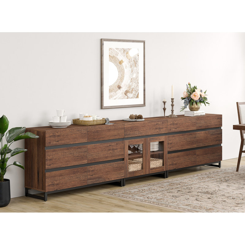 3 In 1 Modern Sideboard With Adjustable Shelves And 13 Drawers, Coffee Bar Cabinet For Living Room, Kitchen, Brown