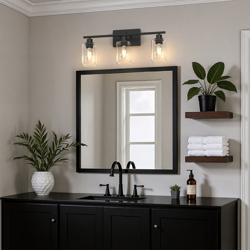 3 - Light Modern Vanity Light For Bathroom, Square Glass Shade