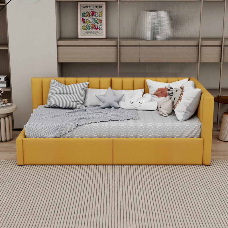 Mauda Upholstered Platform Storage Bed, Yellow