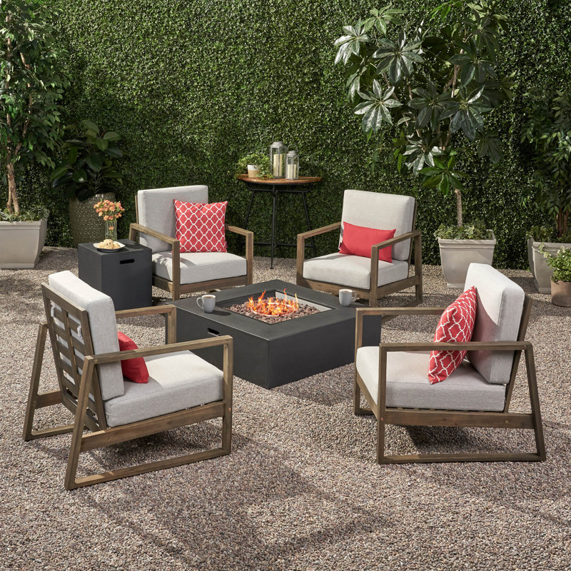 Acacia 4 - Person Patio Conversation Set with Cushions, Gray /Dark Gray Frame / Light Gray Cushion