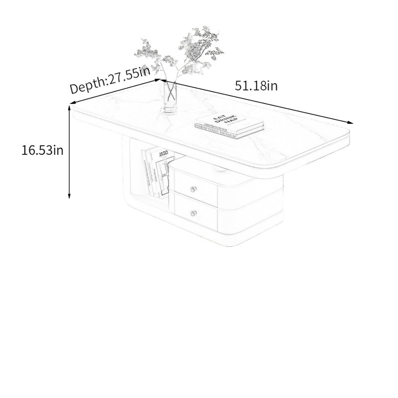 Table basse Luxury, Blanc / Gris, Noir, H 16,53 po x L 51,18 po x l 27,55 po