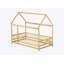Lit simple en bois avec structure de toit et garde-corps, finition naturelle pour chambre d'enfant-309242032-309242035