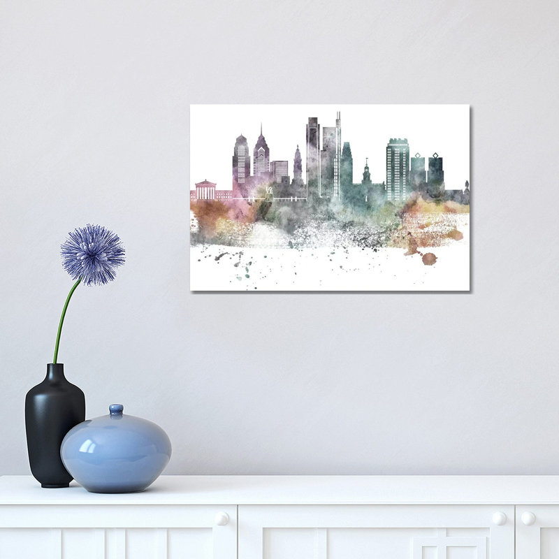 Philadelphia Pastel Skylines, H 12 po x l 18 po x P 1,5 po, Philadelphie