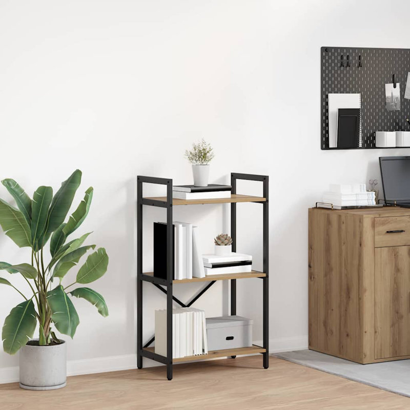 96 cm H x 56 cm W Steel Etagere Bookcase, Artisan Oak
