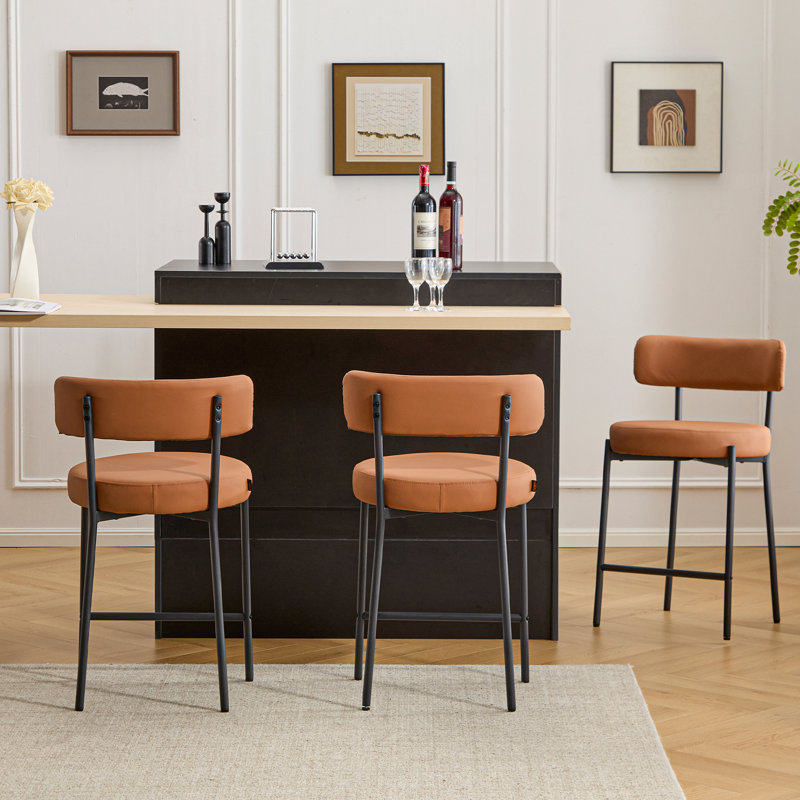 Tabouret 34,25 "H 34,25" avec dossier courbé, Similicuir orange