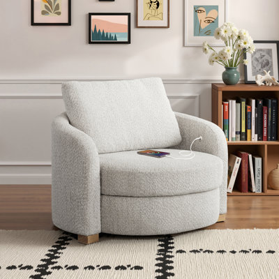 Manchester Accent Chair 44.1†Modern Farmhouse Curved Arm Easy Assembly Hidden Storage USB Power Ports Boucle Fabric by Latitude Run