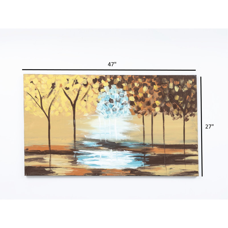 47'' X 27'' Mustard Yellow Canvas Art For Fall Home Decor, Hand-painted Wall Painting Interior,