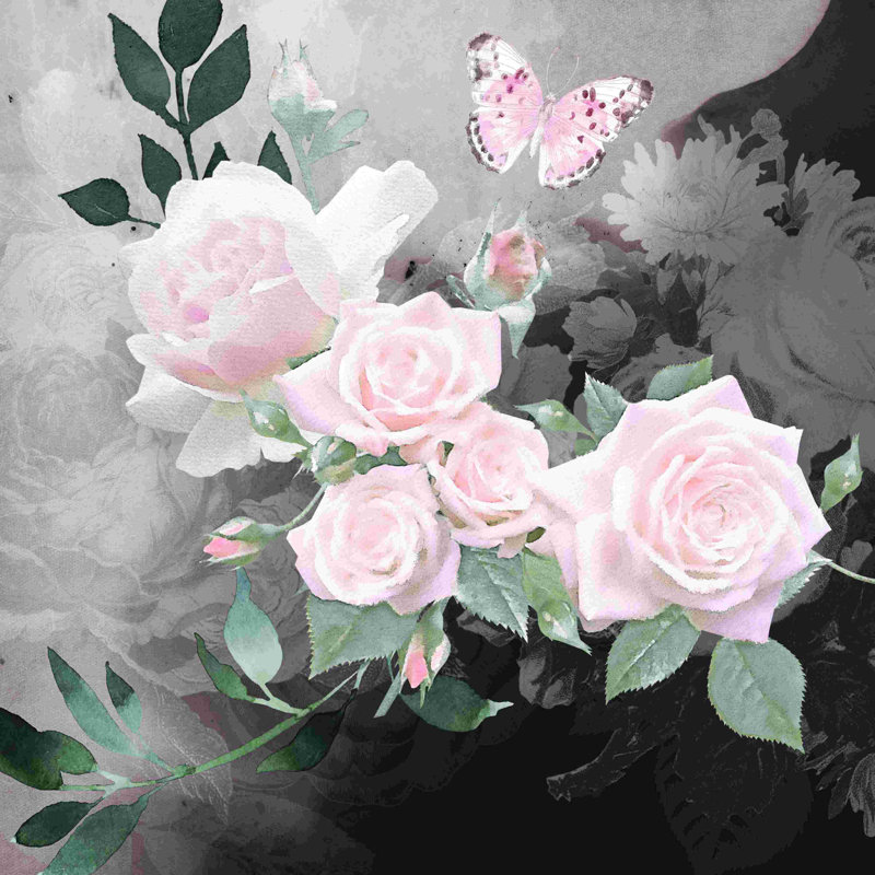 Noir Roses I - peinture, H 12 po x l 12 po, Non, Toile tendue