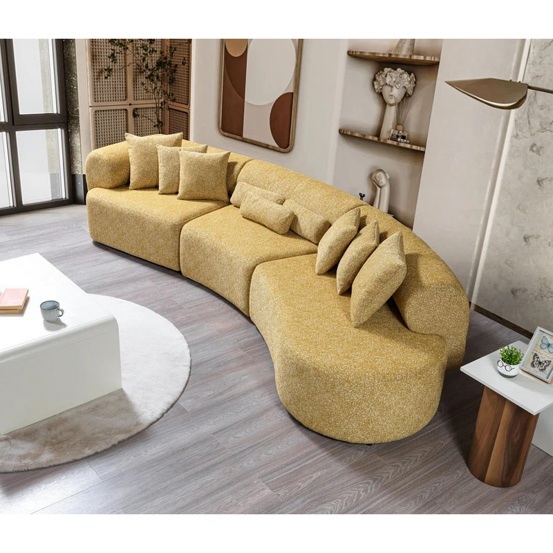 Canapé modulaire 3 pièces Prent, Tissu jaune