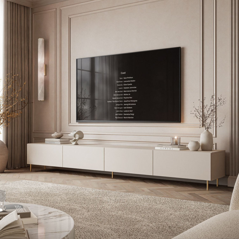 CARMEN MAT 250 cm TV Stand with Legs, Straight Gold Legs