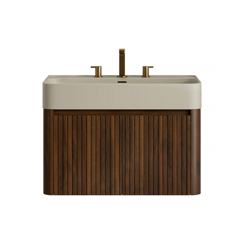 Meuble-lavabo mural de 76 cm avec lavabo intégré et armoire de rangement