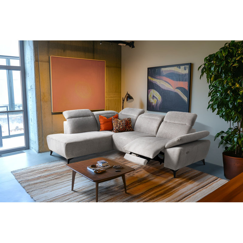 Relaxio Stylish Corner Sofa with Power Reclining & Multi Position Headrests & Adjustable Armrest, Left Hand Facing, Grey