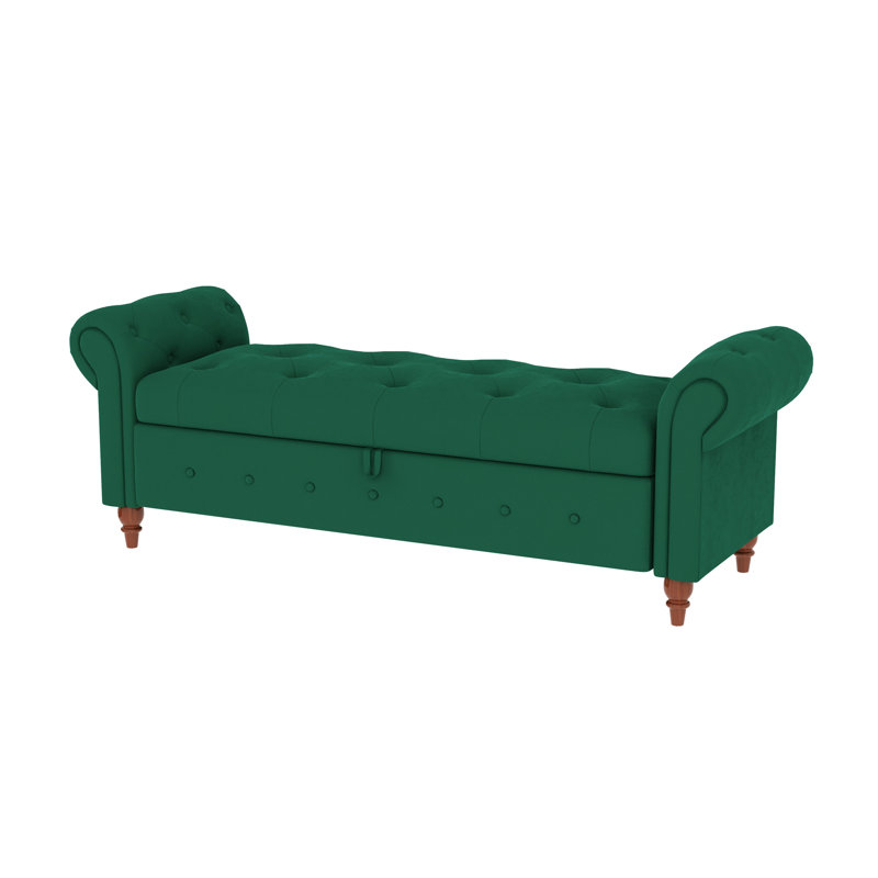 63" Bed Bench Soft Fabric, Dark Green
