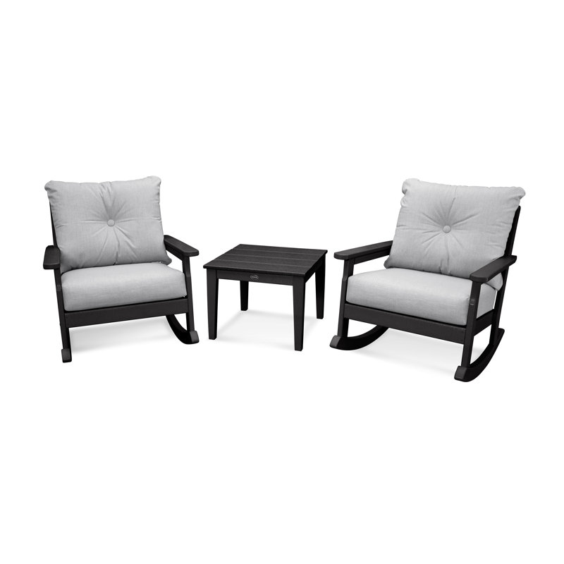Vineyard 3-Piece Deep Seating Rocker Set, Black, Canvas Granite