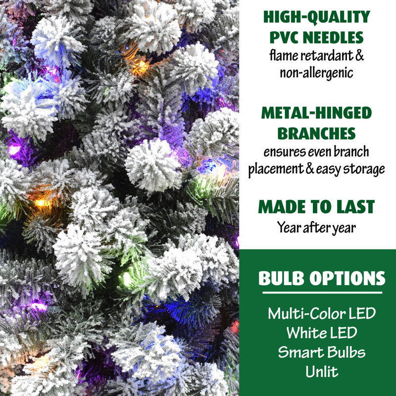 6.5-Foot Flocked Alaskan Pine Christmas Tree with Multicolor LED Lights