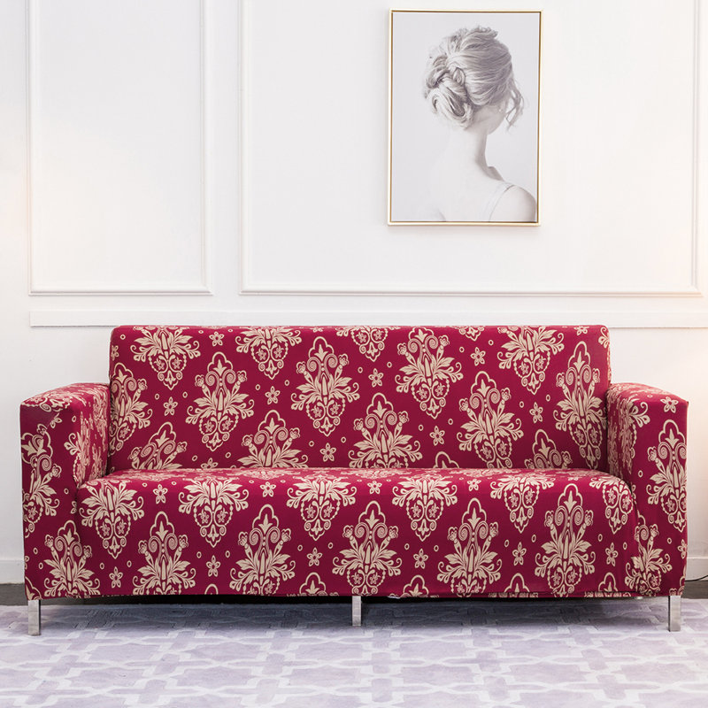 Protecteur de mobilier pour canapé à housse extensible à imprimé moderne spandex, Rouge