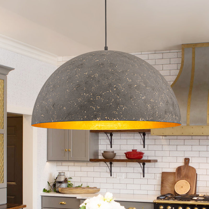Luminaire suspendu en dôme à 1 lumière Kyrek , Gris, H 12,4 po x l 23,6 po x P 23,6 po