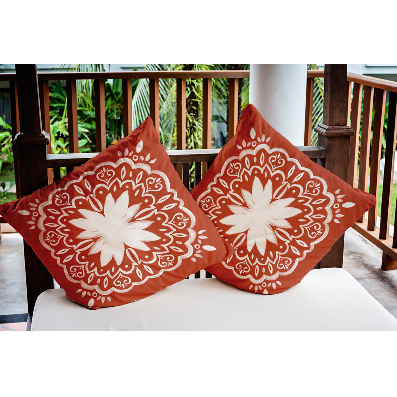 Coussin Cuban Flare, Rouge / orange, 16 po x 16 po