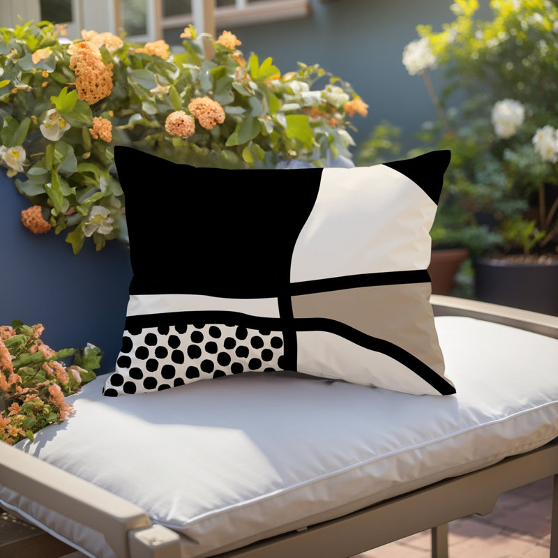 Coussin lombaire réversible intérieur / extérieur Jai Abstract, H 14 po x l 20 po, Beige