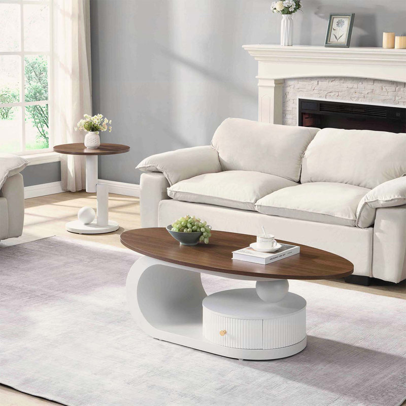Ensemble de 2 tables basses gigognes, Blanc, Brun