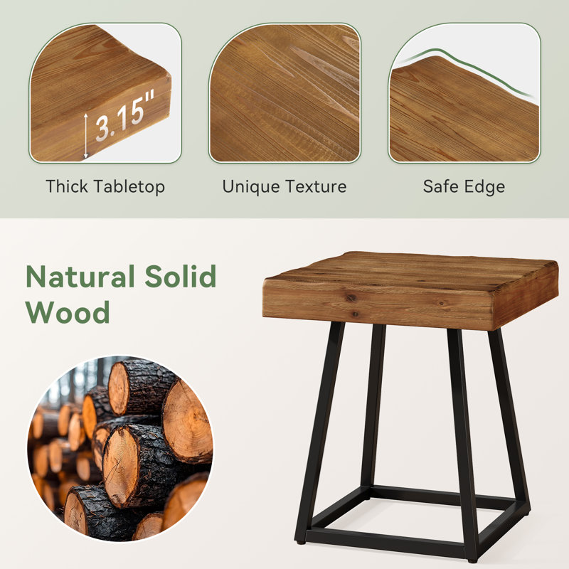 Table de bout en bois massif 19,69 ", table d'appoint industrielle avec structure en métal, Paquet de deux