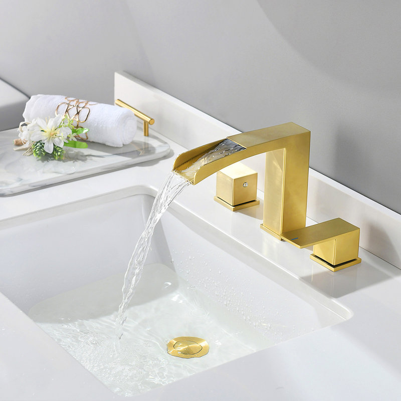 Widespread 2-handle Bathroom Faucet with Drain Assembly, Brushed Gold