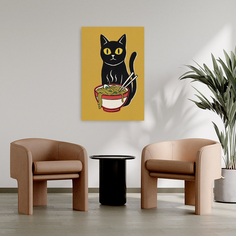 «Black Cat Ramen», art mural contemporain, H 36 po x l 24 po