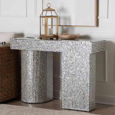 Bali & Pari Tawana Capiz Shell Console Table With Geometric Pattern - Modern Decorative Accent Table For Entryway Or Living Room