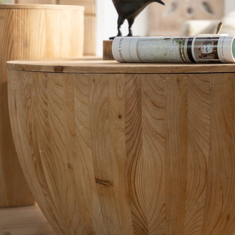 Table basse Storage Barrel - Bois de sapin de haute qualité, base en MDF, décoration rétro robuste, Naturel