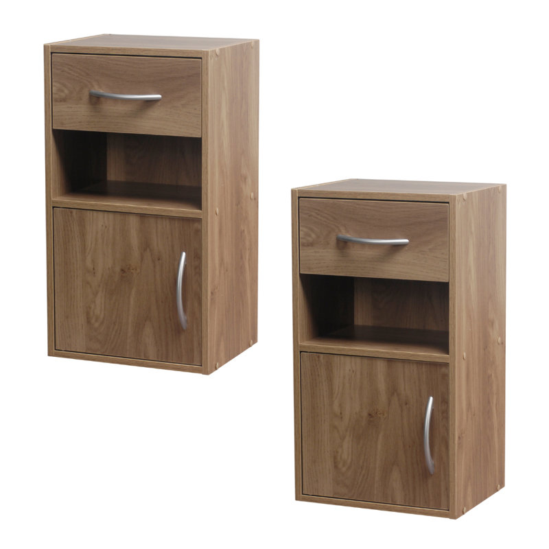 Baraa 30cm W Particle Board / Chipboard Bedside Table, Oak, Set of 2