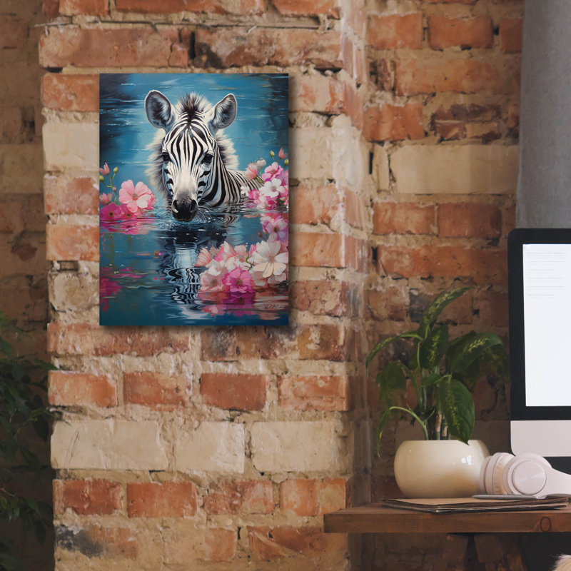 Toile épique «Zèbre dans l'eau» par Momart, H 16 po x l 12 po x P 0,75 po